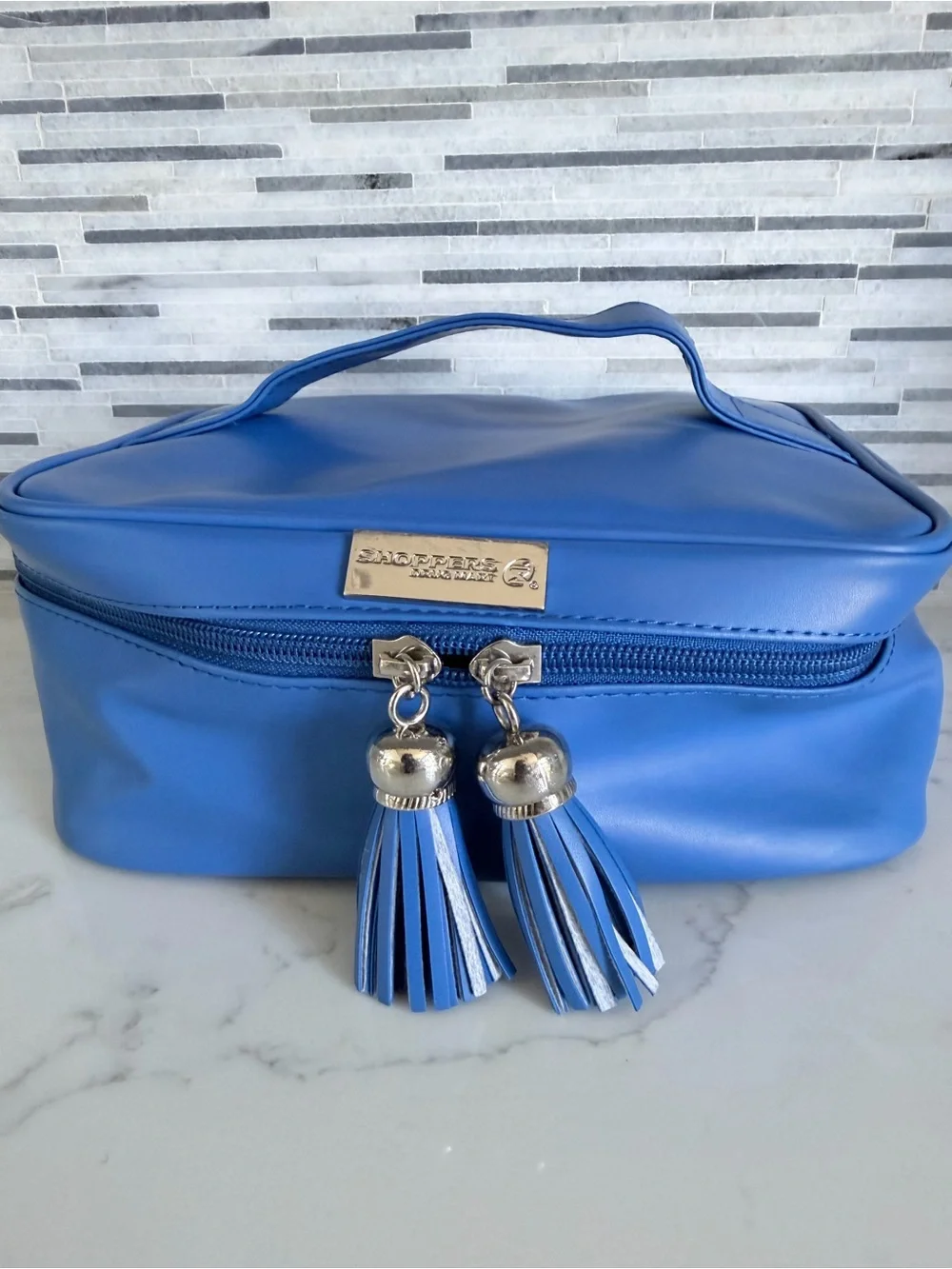 Blue Cosmetic Travel makeup bag Case with Tassel Zippers
